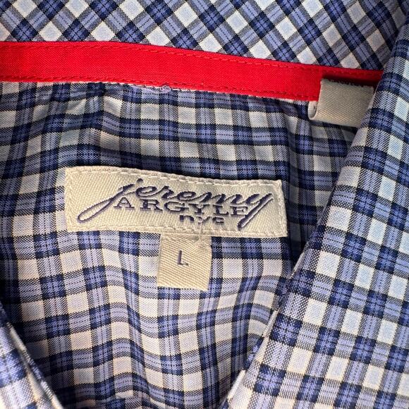 Jeremy Argyle NYC Men's sz Large Blue Plaid Button Down Shrt Long Sleeve Cotton - Picture 5 of 11